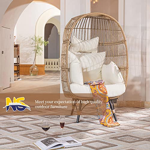 NICESOUL Patio Stationary Egg Chair Outdoor Large PE Rattan Egg Basket Chair Oversized Lounge Chair Wicker Egg Chair (Natural Color)