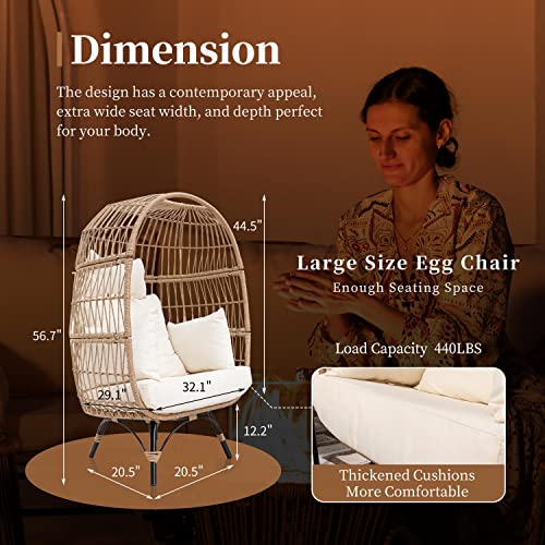 NICESOUL Patio Stationary Egg Chair Outdoor Large PE Rattan Egg Basket Chair Oversized Lounge Chair Wicker Egg Chair (Natural Color)