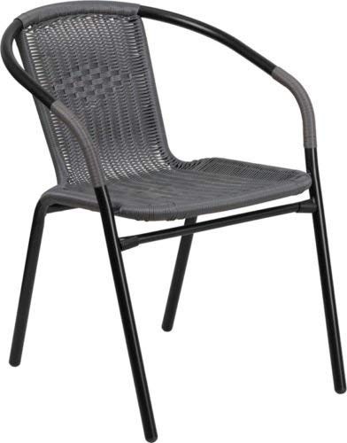 2 Pack Indoor or Outdoor Restaurant Chair with Black Frame Finish and Gray Rattan