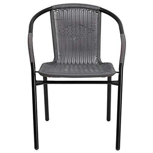 2 Pack Indoor or Outdoor Restaurant Chair with Black Frame Finish and Gray Rattan