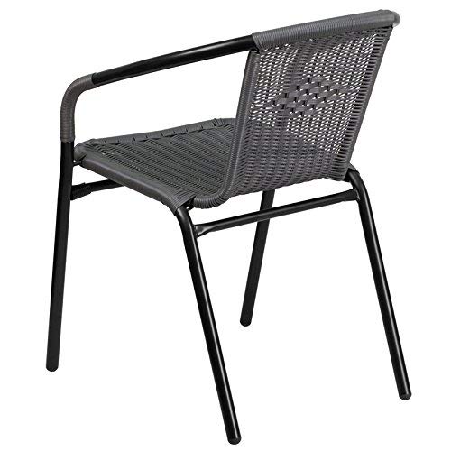 2 Pack Indoor or Outdoor Restaurant Chair with Black Frame Finish and Gray Rattan