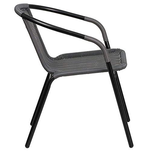 2 Pack Indoor or Outdoor Restaurant Chair with Black Frame Finish and Gray Rattan