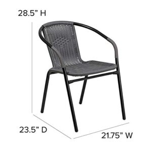 2 Pack Indoor or Outdoor Restaurant Chair with Black Frame Finish and Gray Rattan