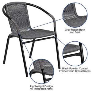 2 Pack Indoor or Outdoor Restaurant Chair with Black Frame Finish and Gray Rattan