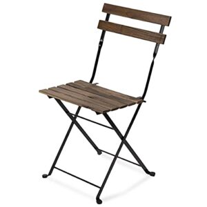 French Bistro Folding Chair - Wooden Patio Chair - Commercial-Grade Foldable Chair - Sturdy Black Steel Frame Outdoor Chair - Armless Folding Lawn Chair for Garden Backyard Porch - 4 Pack