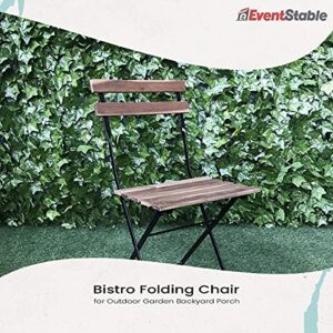 French Bistro Folding Chair - Wooden Patio Chair - Commercial-Grade Foldable Chair - Sturdy Black Steel Frame Outdoor Chair - Armless Folding Lawn Chair for Garden Backyard Porch - 4 Pack