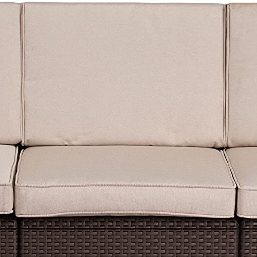 Flash Furniture Chocolate Brown Faux Rattan Sofa with All-Weather Beige Cushions