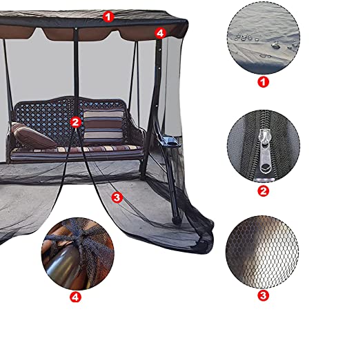 Patio Swing Mosquito Netting Polyester Mesh Screen with Zipper Opening Outdoor Swing Chair Mosquito Net for Patio 2 Person