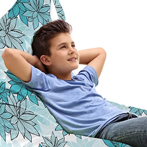 Lunarable Turquoise Lounger Chair Bag, Continuous Hand Drawn Floral Pattern of Aquatic Blooms Illustration, High Capacity Storage with Handle Container, Lounger Size, Pale Blue and Sky Blue