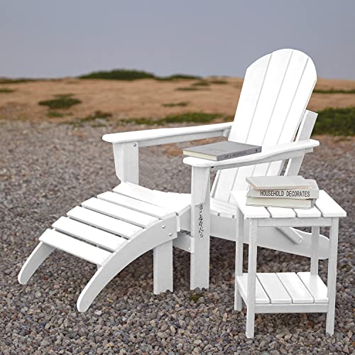 BRIOPAWS Folding Adirondack Ottoman, 19.7W x 18.5L x 13H Inch, HDPE All Weather Adirondack Chair Footrest, Plastic Footstool for Deck Backyard Patio Outdoor Poolside Porch Lawn Indoor, White