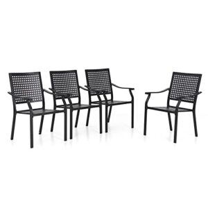 phi villa patio dining chairs, 300lbs wrought outdoor metal dining chairs with armrest for outdoor kitchen garden, backyard – 4 pack