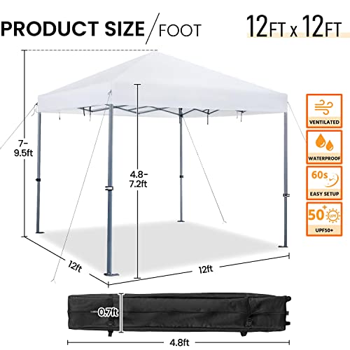 Yaheetech 12x12 Pop Up Canopy Easy Set-up Tent, Portable Outdoor Canopy Instant Tent, Heavy Duty Commercial Gazebo with Wheeled Carry Bag & 4 Sandbags for Home, Party & Outdoor Activities, White