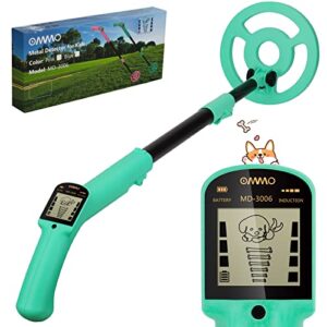 ommo metal detector, adjustable 27.5”-37.8” metal detector for kids with intuitive lcd display, lightweight kids metal detectors with 6” search coil for exploration hiking (blue)