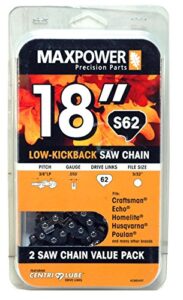 2 pack replacement chains for 18 inch craftsman, echo, homelite, poulan and other saws s62
