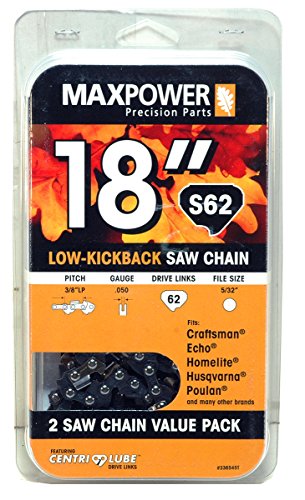 2 Pack Replacement Chains for 18 Inch Craftsman, Echo, Homelite, Poulan and other saws S62