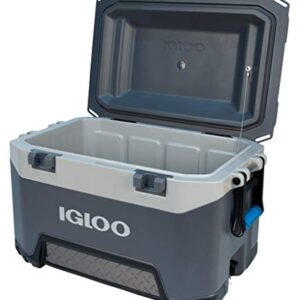 Igloo BMX 52 Quart Cooler with Cool Riser Technology, Fish Ruler, and Tie-Down Points - 16.34 Pounds - Carbonite Gray and Blue