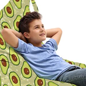 lunarable avocado lounger chair bag, cartoon drawn popular summery exotic tropical fruit slices, high capacity storage with handle container, lounger size, khaki pale green redwood