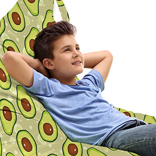 Lunarable Avocado Lounger Chair Bag, Cartoon Drawn Popular Summery Exotic Tropical Fruit Slices, High Capacity Storage with Handle Container, Lounger Size, Khaki Pale Green Redwood