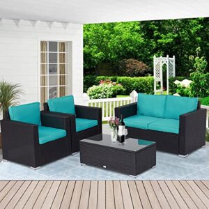 zurssar 4 piece outdoor patio furniture sets pe rattan wicker sectional sofa couch patio conversation set with glass coffee table for backyard garden poolside
