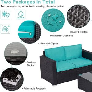 Zurssar 4 Piece Outdoor Patio Furniture Sets PE Rattan Wicker Sectional Sofa Couch Patio Conversation Set with Glass Coffee Table for Backyard Garden Poolside