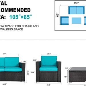 Zurssar 4 Piece Outdoor Patio Furniture Sets PE Rattan Wicker Sectional Sofa Couch Patio Conversation Set with Glass Coffee Table for Backyard Garden Poolside