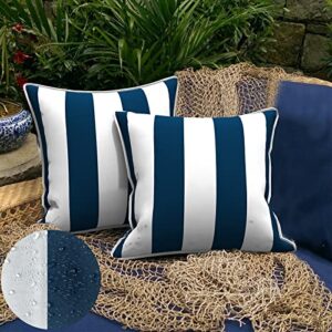 melody elephant outdoor decorative waterproof pillows pack of 2 patio throw pillows with inserts and piping modern pattern for couch sofa outdoor furniture (18″x18″, navy white stripe)