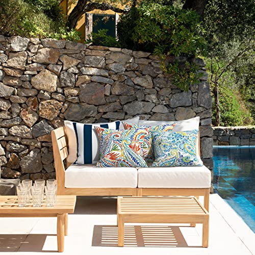 Melody Elephant Outdoor Decorative Waterproof Pillows Pack of 2 Patio Throw Pillows with Inserts and Piping Modern Pattern for Couch Sofa Outdoor Furniture (18"x18", Navy White Stripe)