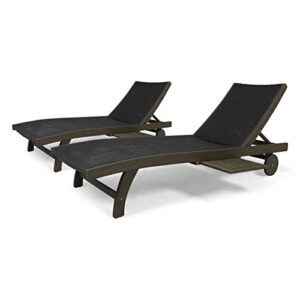 great deal furniture kimberley outdoor wicker and wood chaise lounge with pull-out tray, set of 2, gray