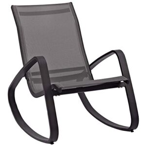 modway traveler outdoor patio aluminum mesh rocking sling lawn chair glider in black black