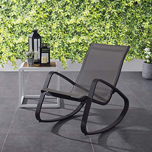 Modway Traveler Outdoor Patio Aluminum Mesh Rocking Sling Lawn Chair Glider in Black Black