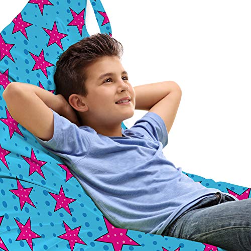 Lunarable Retro Lounger Chair Bag, Old Fashioned Pop Art Star on Dotted Background Comic Book Style Graphic, High Capacity Storage with Handle Container, Lounger Size, Blue Hot Pink