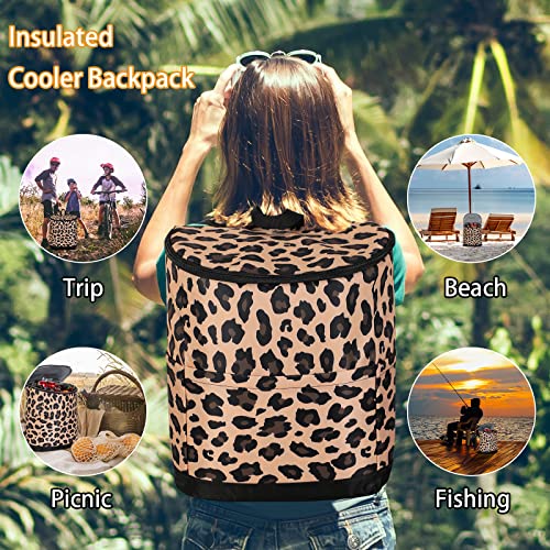 DYSHAYEN Cooler Backpack Insulated Leakproof 24 Cans Soft Lightweight Lunch Backpack Cooler for Lunch Picnic Fishing Hiking Camping Park Beach (Leopard)