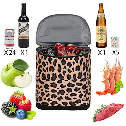 DYSHAYEN Cooler Backpack Insulated Leakproof 24 Cans Soft Lightweight Lunch Backpack Cooler for Lunch Picnic Fishing Hiking Camping Park Beach (Leopard)