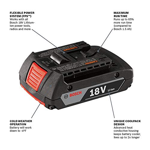 Bosch BAT612 18-volt Lithium-Ion 2.0 Ah Slim Pack Battery with Digital Fuel Gauge , Black