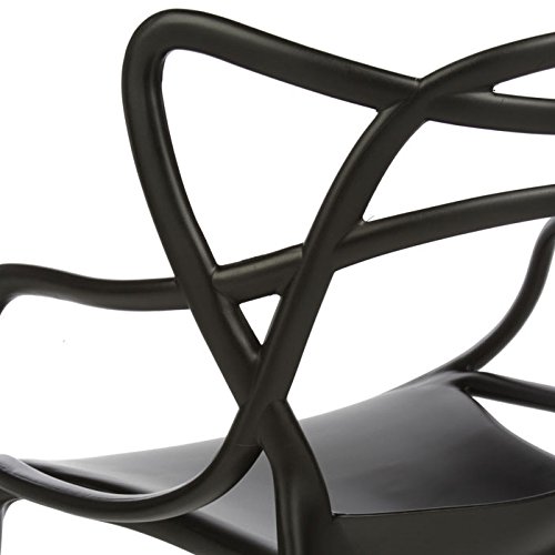 2xhome Set of 2 Black Stackable Contemporary Modern Designer Wire Plastic Chairs with Arms Open Back Armchairs for Kitchen Dining Chair Outdoor Patio Bedroom Accent Balcony Office Work Garden Home