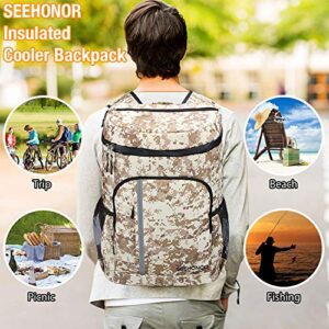 SEEHONOR Insulated Cooler Backpack Leakproof Soft Cooler Bag Lightweight Backpack with Cooler for Lunch Picnic Hiking Camping Beach Park Day Trips