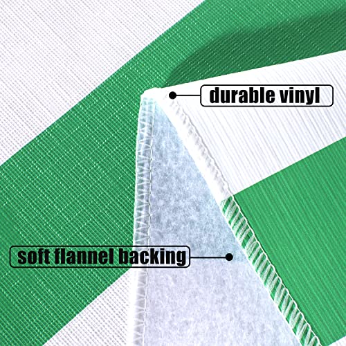 LUSHVIDA Outdoor PVC Stripe Tablecloth with Umbrella Hole and Zipper, Round Table Cover for Spring Summer Patio Garden Tabletop Decor, Green/White, 60 Inch