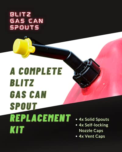 Gas Can Spout Replacement 5 Gal (4 Pack) Gas Can Nozzle For Blitz Old Style Gas Cans, Includes Nozzles, Caps and Vent Caps