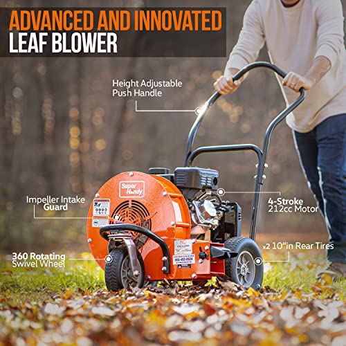 SuperHandy Walk Behind Leaf Blower, Wheeled Manual-Propelled, 7HP 212cc, 4 Stroke, Wind Force of 200 MPH / 2000 CFM at 3600RPM