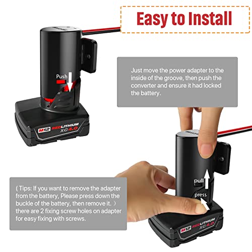 Power Wheel Adapter with Fuse & Switch, Secure Battery Adapter for Milwaukee 12V M12 Lithium Battery, with 12 Gauge Wire, Good Power Convertor for DIY Ride On Truck, Robotics, RC Toys and Work Lights
