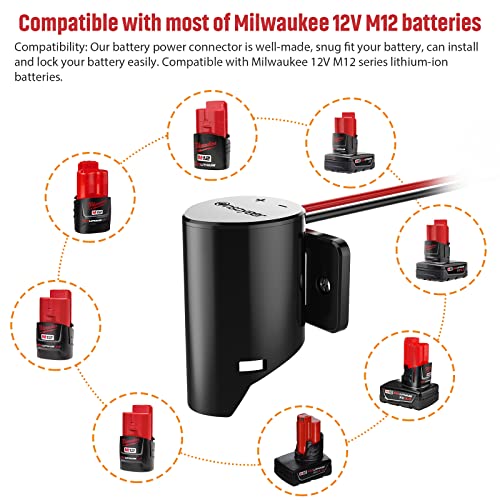 Power Wheel Adapter with Fuse & Switch, Secure Battery Adapter for Milwaukee 12V M12 Lithium Battery, with 12 Gauge Wire, Good Power Convertor for DIY Ride On Truck, Robotics, RC Toys and Work Lights