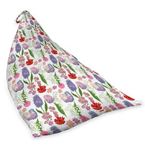 Lunarable Spring Lounger Chair Bag, Fresh Blossom Floral Theme Retro Various Flowers Pattern Hyacinths Motifs, High Capacity Storage with Handle Container, Lounger Size, Red Pink Blue Violet