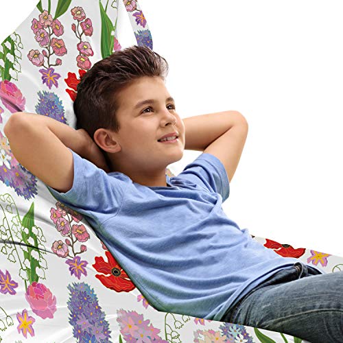 Lunarable Spring Lounger Chair Bag, Fresh Blossom Floral Theme Retro Various Flowers Pattern Hyacinths Motifs, High Capacity Storage with Handle Container, Lounger Size, Red Pink Blue Violet