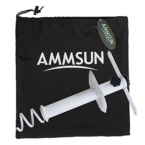 AMMSUN Beach Umbrella Sand Anchor, Metal Heavy Duty Outdoor Umbrella Base with Ground Anchor Screw Auger with Carry Bag Universal & One Size Fits All for Sun Protection, Shade, Strong Winds White