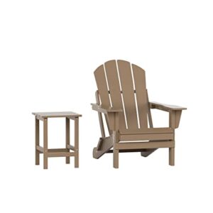wo home furniture adirondack chair table set of 2 pcs outdoor folding patio chair w side end table for lawn balcony bon fire (weathered wood)