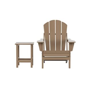 WO Home Furniture Adirondack Chair Table Set of 2 PCS Outdoor Folding Patio Chair w Side End Table for Lawn Balcony Bon Fire (Weathered Wood)