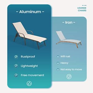 Pellebant Aluminum Pool Lounge Chairs Set of 2, Patio Chaise Lounge with Adjustable Backrest & Armrest, Heavy Duty Pool Lounge Chairs for Outside, Lawn, Yard, Patio, Pool(2pcs,New Beige)