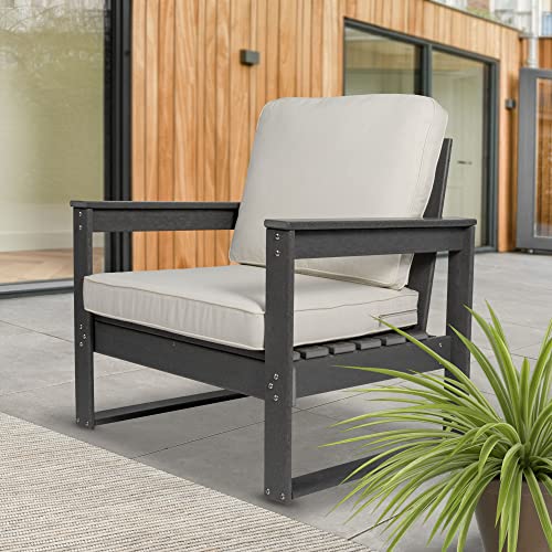 Laurel Canyon Outdoor Club Chair HDPE Recycled Plastic Patio Chairs with Cushion, Slate Grey