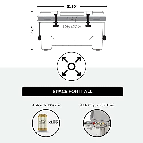 Igloo White IMX 70 Qt Lockable Insulated Ice Chest Injection Molded Cooler with Carry Handles