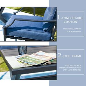 LOKATSE HOME 4 Pieces Outdoor Conversation Furniture Bistro Metal Seating Patio Armchairs Loveseat Set with Cushion & Coffee Table, 4 pcs Chair, Blue